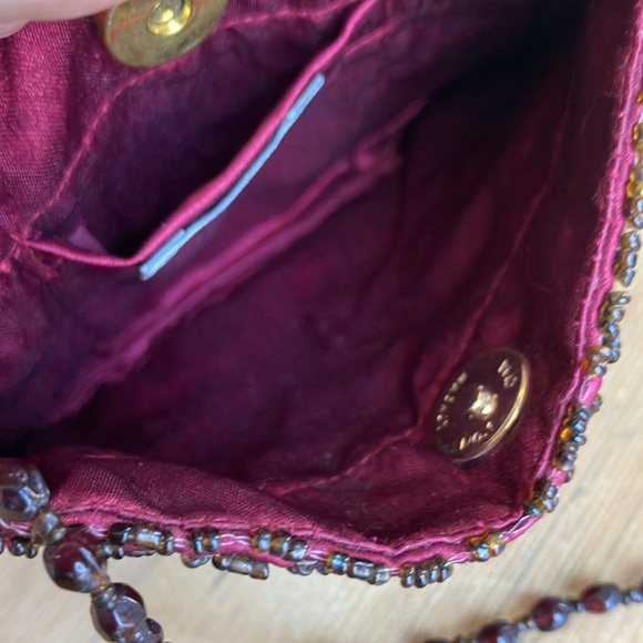 2/$30 Moyna 5”x4” Mini Beaded Bag Garnet Blue Emerald Champagne Floral Motif - Picture 6 of 12